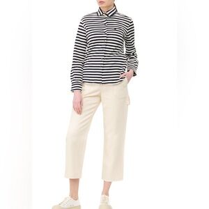 WEEKEND MAX MARA SPORT Button Down Long Sleeve Stripped Shirt Blue/Cream Color